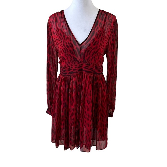 Michael Kors Women’s Long Sleeves V-Neck Dress Red/Black Size 6 - Picture 6 of 12